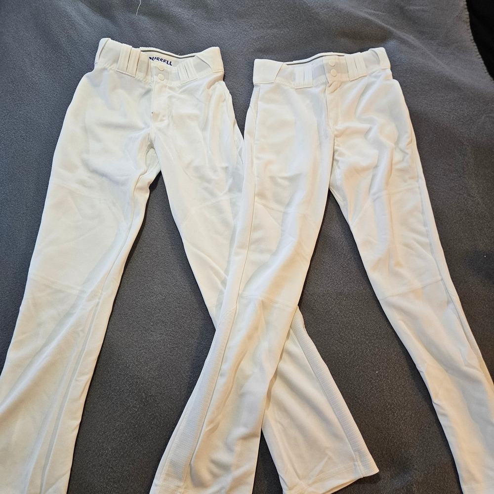 Russell Athletic Youth Medium White Baseball Pants Mesh Panels vented 2 pair new